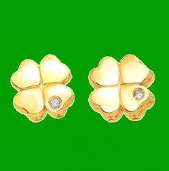 Four Leaf Clover Diamond Small 14K Yellow Gold Stud Earrings 