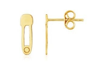 Image 1 of Safety Pin Shaped Tiny 14K Yellow Gold Earrings 