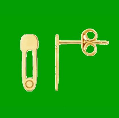 Image 0 of Safety Pin Shaped Tiny 14K Yellow Gold Earrings 
