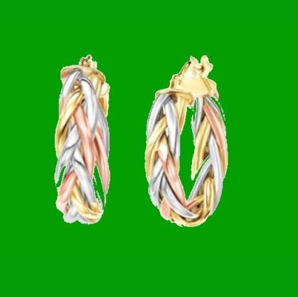 Image 0 of 14K Tri-Colour Gold Braided Circular Hoop Earrings