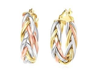 Image 1 of 14K Tri-Colour Gold Braided Circular Hoop Earrings