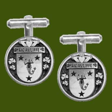 Image 0 of McAuliffe Irish Coat Of Arms Claddagh Stylish Pewter Family Crest Cufflinks