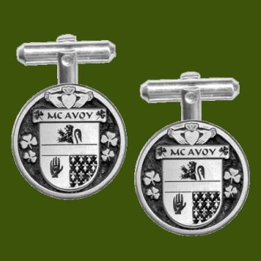 Image 0 of McAvoy Irish Coat Of Arms Claddagh Stylish Pewter Family Crest Cufflinks