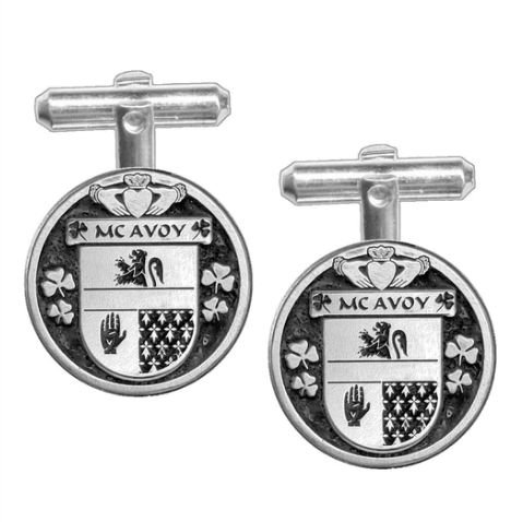 Image 1 of McAvoy Irish Coat Of Arms Claddagh Stylish Pewter Family Crest Cufflinks