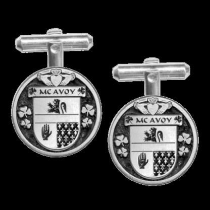 Image 0 of McAvoy Irish Coat Of Arms Claddagh Sterling Silver Family Crest Cufflinks