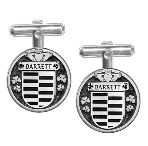 Image 1 of Barrett Irish Coat Of Arms Claddagh Stylish Pewter Family Crest Cufflinks