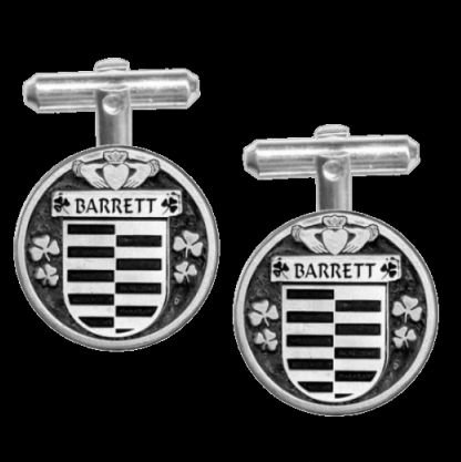 Image 0 of Barrett Irish Coat Of Arms Claddagh Sterling Silver Family Crest Cufflinks