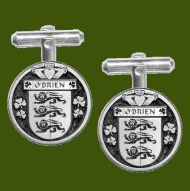 Image 0 of OBrien Irish Coat Of Arms Claddagh Stylish Pewter Family Crest Cufflinks