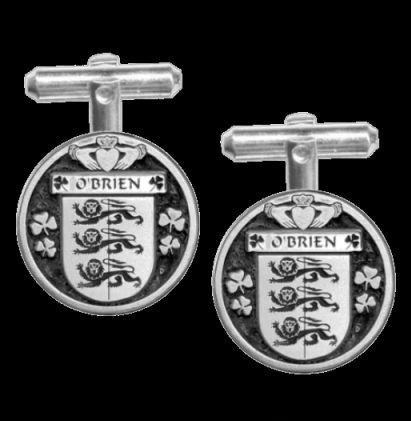 Image 0 of OBrien Irish Coat Of Arms Claddagh Sterling Silver Family Crest Cufflinks