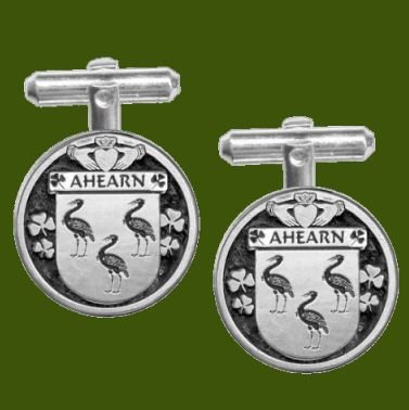 Image 0 of Ahearn Irish Coat Of Arms Claddagh Stylish Pewter Family Crest Cufflinks