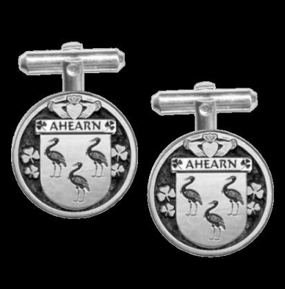Image 0 of Ahearn Irish Coat Of Arms Claddagh Sterling Silver Family Crest Cufflinks