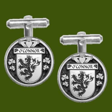 Image 0 of OConnor Irish Coat Of Arms Claddagh Stylish Pewter Family Crest Cufflinks