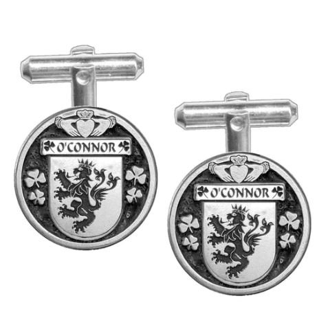 Image 1 of OConnor Irish Coat Of Arms Claddagh Stylish Pewter Family Crest Cufflinks