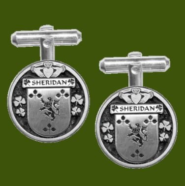 Image 0 of Sheridan Irish Coat Of Arms Claddagh Stylish Pewter Family Crest Cufflinks