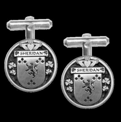 Image 0 of Sheridan Irish Coat Of Arms Claddagh Sterling Silver Family Crest Cufflinks