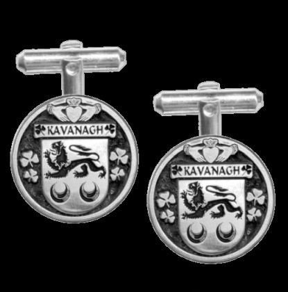 Image 0 of Kavanagh Irish Coat Of Arms Claddagh Sterling Silver Family Crest Cufflinks
