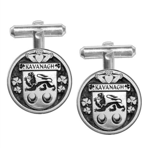 Image 1 of Kavanagh Irish Coat Of Arms Claddagh Sterling Silver Family Crest Cufflinks