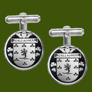 Image 0 of Gallagher Irish Coat Of Arms Claddagh Stylish Pewter Family Crest Cufflinks
