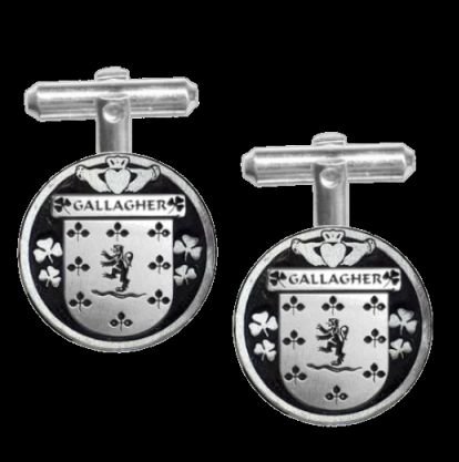 Image 0 of Gallagher Irish Coat Of Arms Claddagh Sterling Silver Family Crest Cufflinks