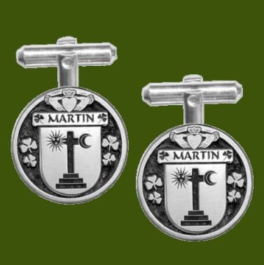 Image 0 of Martin Irish Coat Of Arms Claddagh Stylish Pewter Family Crest Cufflinks