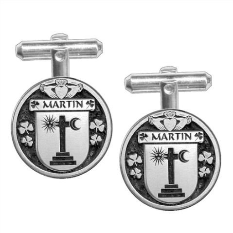 Image 1 of Martin Irish Coat Of Arms Claddagh Stylish Pewter Family Crest Cufflinks