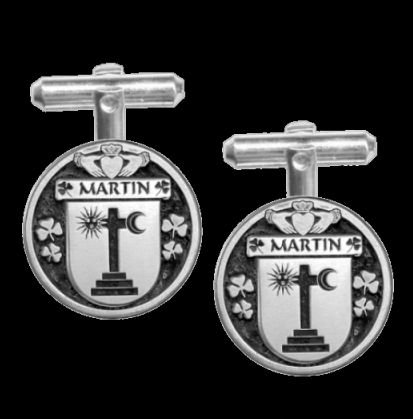 Image 0 of Martin Irish Coat Of Arms Claddagh Sterling Silver Family Crest Cufflinks