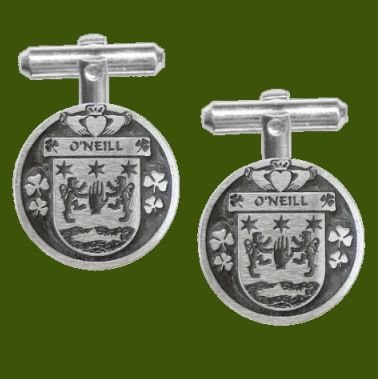 Image 0 of ONeill Irish Coat Of Arms Claddagh Stylish Pewter Family Crest Cufflinks