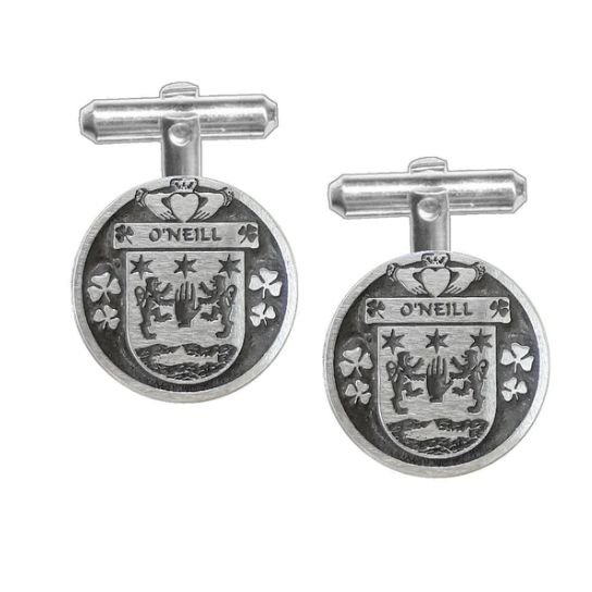 Image 1 of ONeill Irish Coat Of Arms Claddagh Stylish Pewter Family Crest Cufflinks
