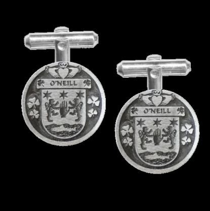 Image 0 of ONeill Irish Coat Of Arms Claddagh Sterling Silver Family Crest Cufflinks