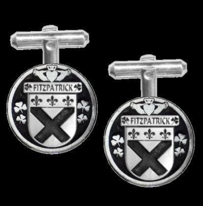 Image 0 of Fitzpatrick Irish Coat Of Arms Claddagh Sterling Silver Family Crest Cufflinks