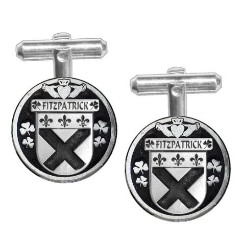 Image 1 of Fitzpatrick Irish Coat Of Arms Claddagh Sterling Silver Family Crest Cufflinks
