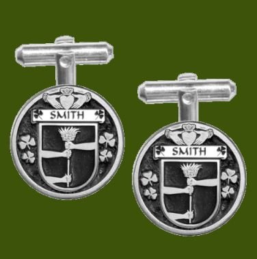 Image 0 of Smith Irish Coat Of Arms Claddagh Stylish Pewter Family Crest Cufflinks