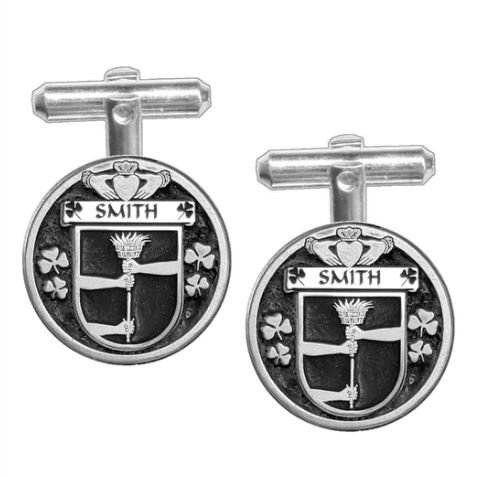 Image 1 of Smith Irish Coat Of Arms Claddagh Stylish Pewter Family Crest Cufflinks