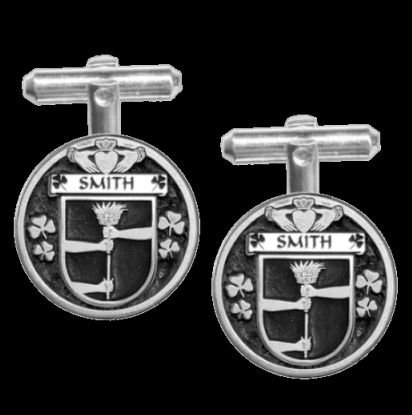 Image 0 of Smith Irish Coat Of Arms Claddagh Sterling Silver Family Crest Cufflinks