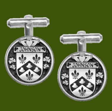 Image 0 of Johnson Irish Coat Of Arms Claddagh Stylish Pewter Family Crest Cufflinks