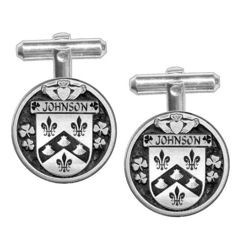 Image 1 of Johnson Irish Coat Of Arms Claddagh Stylish Pewter Family Crest Cufflinks