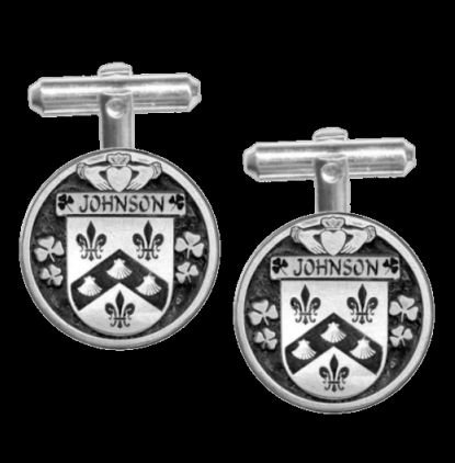Image 0 of Johnson Irish Coat Of Arms Claddagh Sterling Silver Family Crest Cufflinks