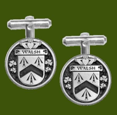 Image 0 of Walsh Irish Coat Of Arms Claddagh Stylish Pewter Family Crest Cufflinks