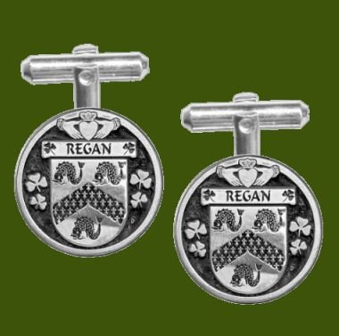 Image 0 of Regan Irish Coat Of Arms Claddagh Stylish Pewter Family Crest Cufflinks