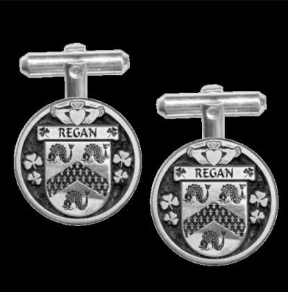 Image 0 of Regan Irish Coat Of Arms Claddagh Sterling Silver Family Crest Cufflinks