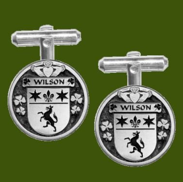 Image 0 of Wilson Irish Coat Of Arms Claddagh Stylish Pewter Family Crest Cufflinks