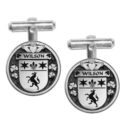 Image 1 of Wilson Irish Coat Of Arms Claddagh Stylish Pewter Family Crest Cufflinks