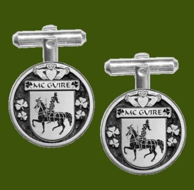 Image 0 of McGuire Irish Coat Of Arms Claddagh Stylish Pewter Family Crest Cufflinks