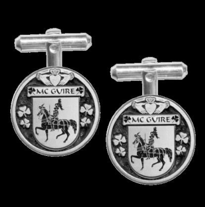Image 0 of McGuire Irish Coat Of Arms Claddagh Sterling Silver Family Crest Cufflinks