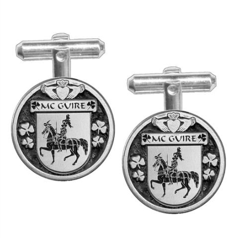 Image 1 of McGuire Irish Coat Of Arms Claddagh Sterling Silver Family Crest Cufflinks