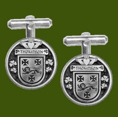 Image 0 of Thompson Irish Coat Of Arms Claddagh Stylish Pewter Family Crest Cufflinks