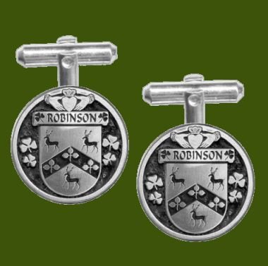 Image 0 of Robinson Irish Coat Of Arms Claddagh Stylish Pewter Family Crest Cufflinks