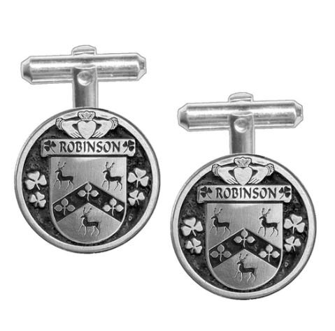 Image 1 of Robinson Irish Coat Of Arms Claddagh Stylish Pewter Family Crest Cufflinks