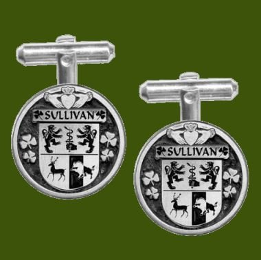 Image 0 of Sullivan Irish Coat Of Arms Claddagh Stylish Pewter Family Crest Cufflinks