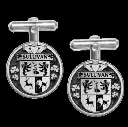 Image 0 of Sullivan Irish Coat Of Arms Claddagh Sterling Silver Family Crest Cufflinks